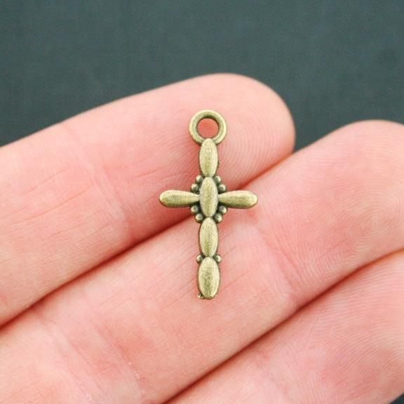 10 Cross Antique Bronze Tone Charms 2 Sided - BC1457