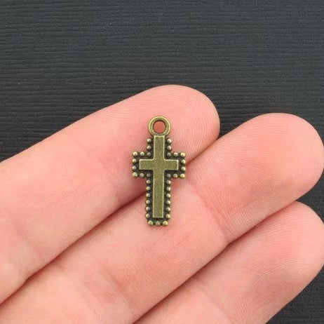 SALE 10 Cross Antique Bronze Tone Charms 2 Sided - BC042