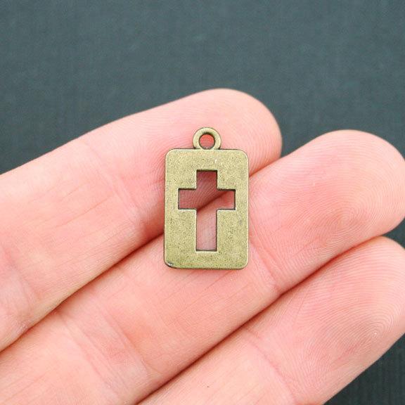 10 Cross Antique Bronze Tone Charms 2 Sided - BC1442