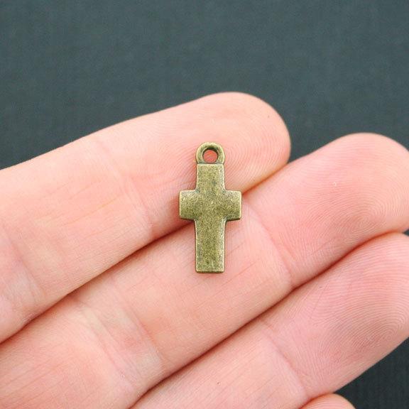 10 Cross Antique Bronze Tone Charms 2 Sided - BC1447