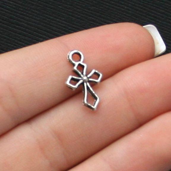 10 Cross Antique Silver Tone Charms 2 Sided - SC1858
