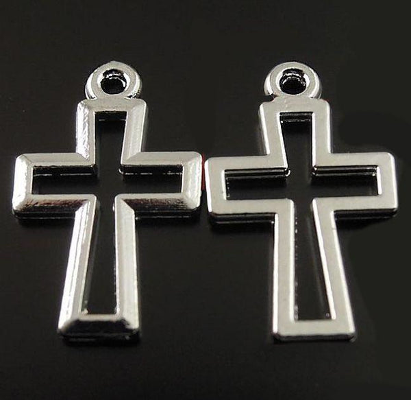10 Cross Antique Silver Tone Charms 2 Sided - SC2750