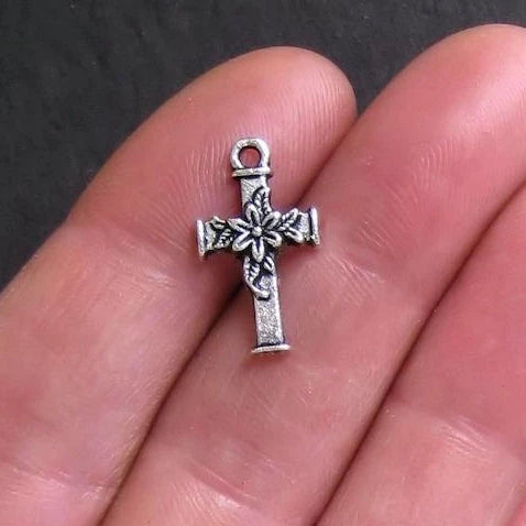 10 Cross Antique Silver Tone Charms - SC166