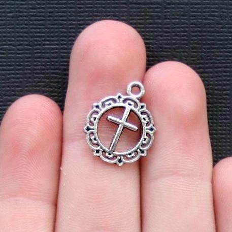 10 Cross Antique Silver Tone Charms - SC2215