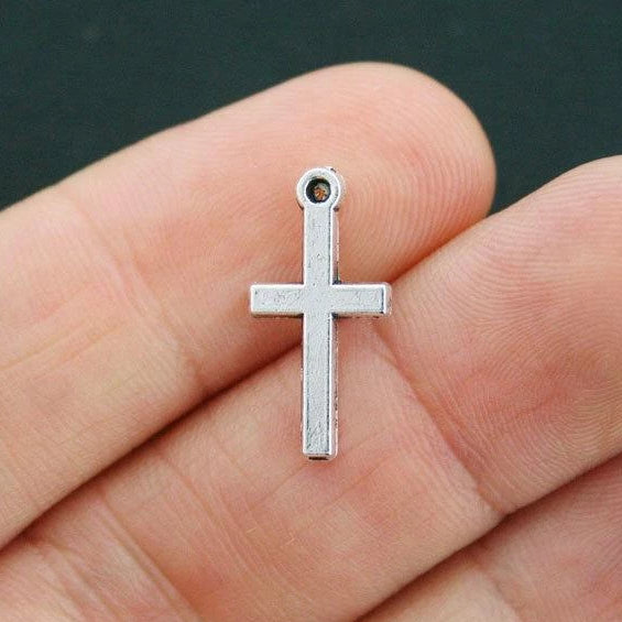 10 Cross Antique Silver Tone Charms 2 Sided - SC281