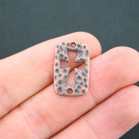 10 Cross Connector Antique Copper Tone Charms 2 Sided - BC1441