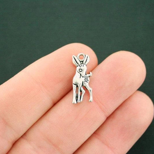 10 Deer Antique Silver Tone Charms 2 Sided - SC146