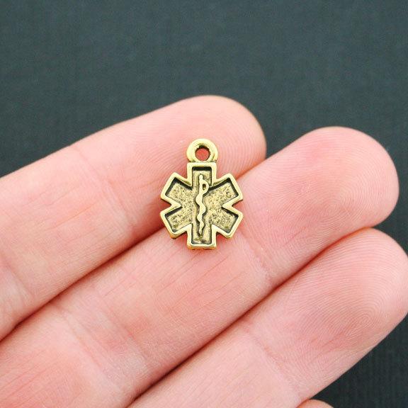 10 Diabetes Medical Antique Gold Tone Charms 2 Sided - GC528
