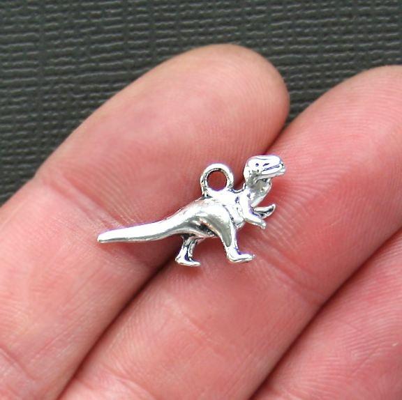 10 Dinosaur Antique Silver Tone Charms 3D - SC2660