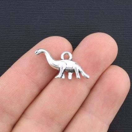 10 Dinosaur Antique Silver Tone Charms 2 Sided - SC3161