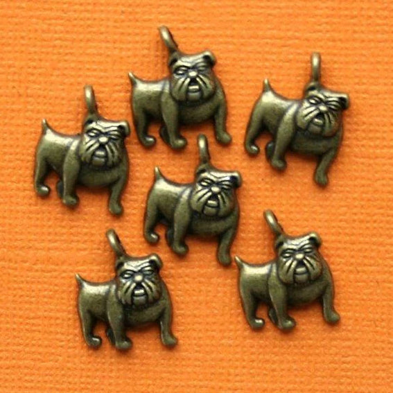 10 Bulldog Antique Bronze Tone Charms - BC525