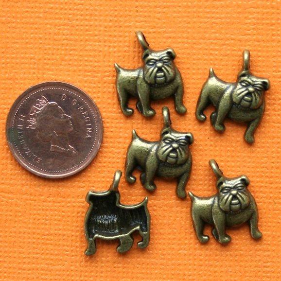 10 Bulldog Antique Bronze Tone Charms - BC525