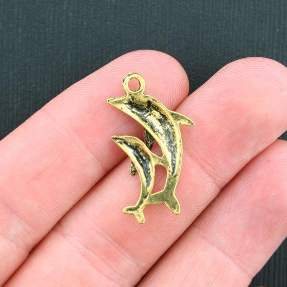 10 Dolphins Antique Gold Tone Charms - GC334