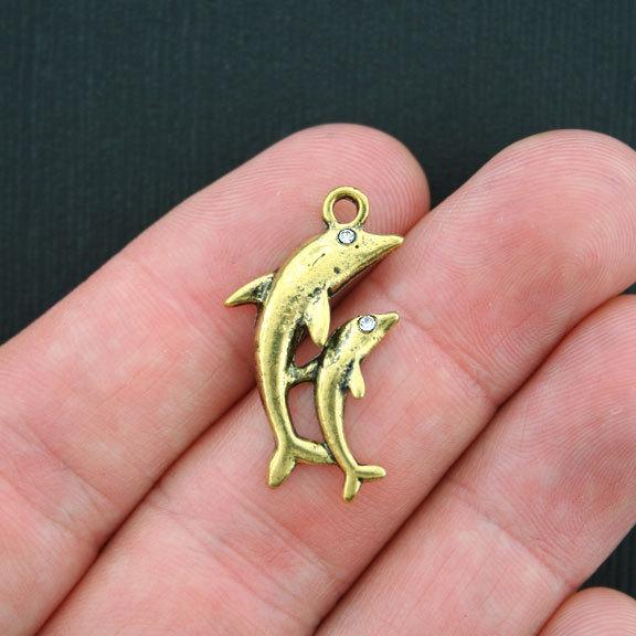 10 Dolphins Antique Gold Tone Charms - GC334