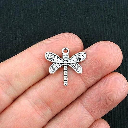 10 Dragonfly Antique Silver Tone Charms - SC3488