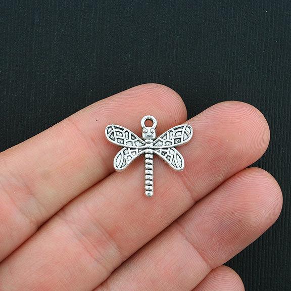 10 Dragonfly Antique Silver Tone Charms - SC3488