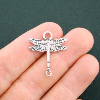 10 Dragonfly Connector Antique Silver Tone Charms 2 Sided - SC5662
