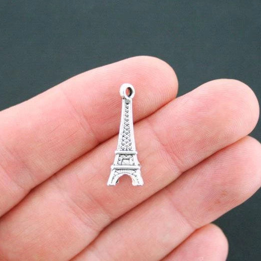 10 Eiffel Tower Antique Silver Tone Charms 3D - SC774