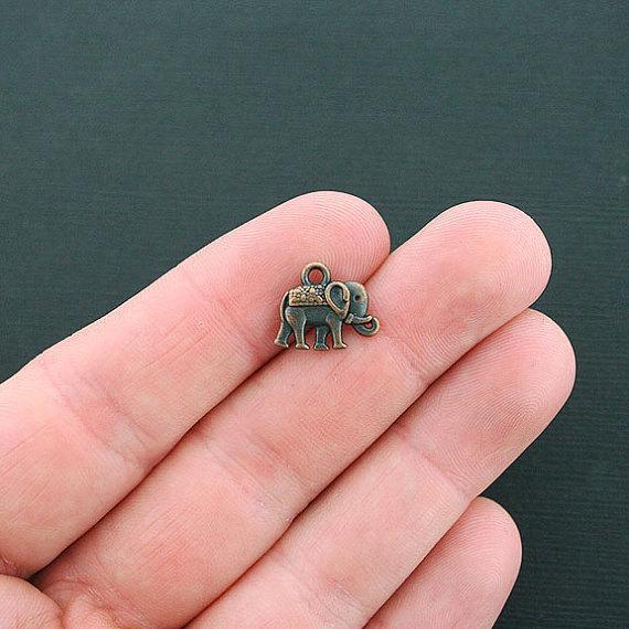 10 Elephant Antique Copper Tone Charms 2 Sided - BC488