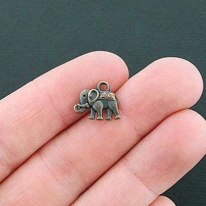 10 Elephant Antique Copper Tone Charms 2 Sided - BC488