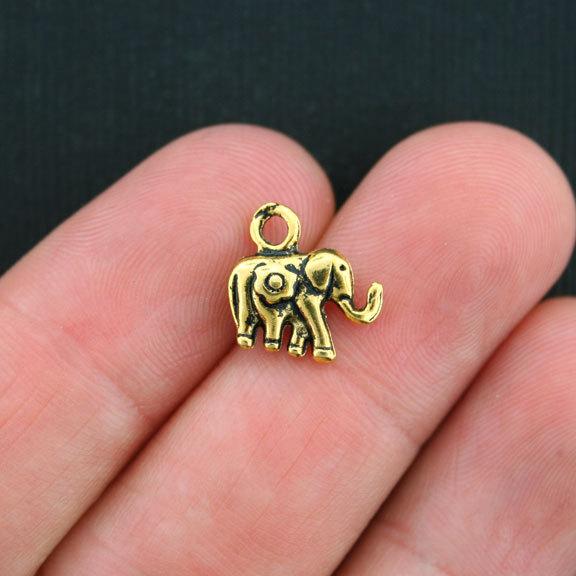 10 Elephant Antique Gold Tone Charms 2 Sided - GC240