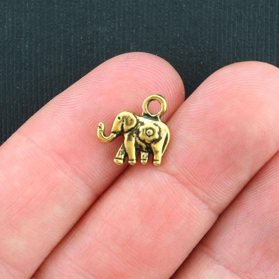10 Elephant Antique Gold Tone Charms 2 Sided - GC240