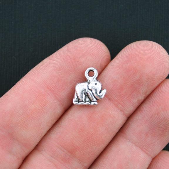 10 Elephant Antique Silver Tone Charms 2 Sided - SC3560