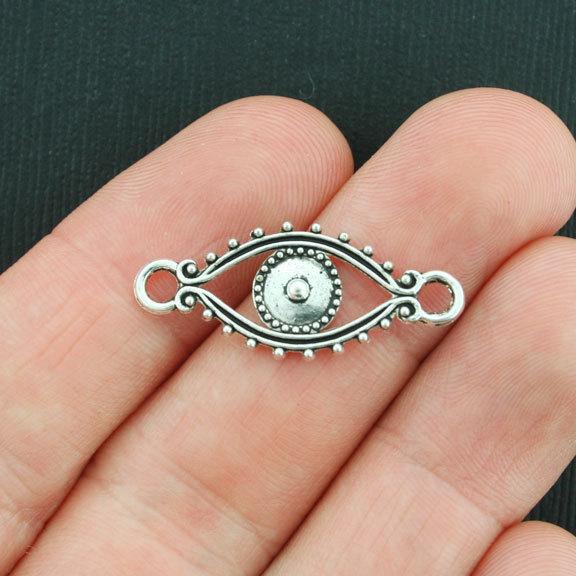 10 Evil Eye Connector Antique Silver Tone Charms - SC3811