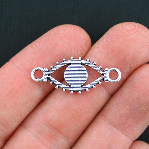 10 Evil Eye Connector Antique Silver Tone Charms - SC3811