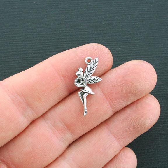 10 Fairy Antique Silver Tone Charms 2 Sided - SC550