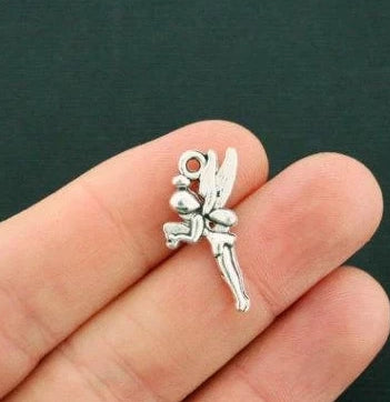 10 Fairy Antique Silver Tone Charms 2 Sided - SC1472
