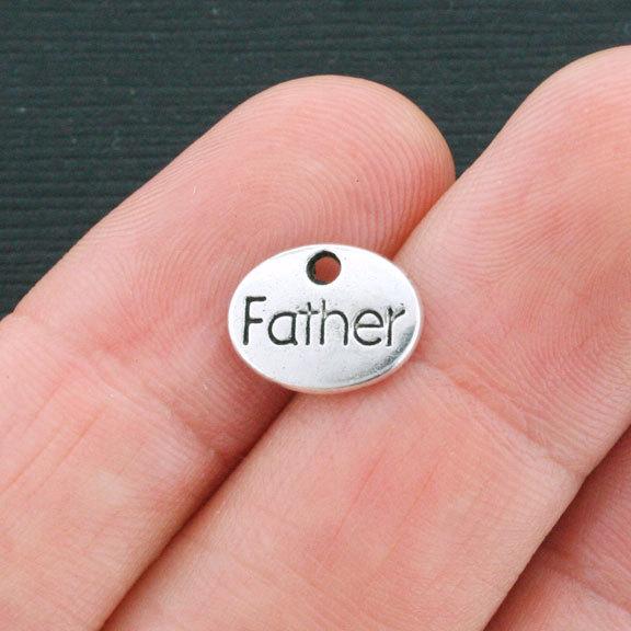 10 Father Antique Silver Tone Charms 2 Sided - SC4065