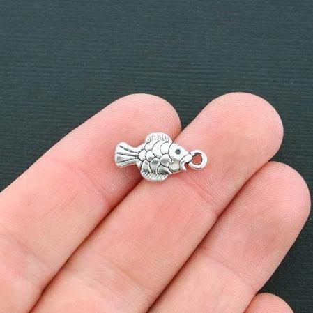 10 Fish Antique Silver Tone Charms 2 Sided - SC4493