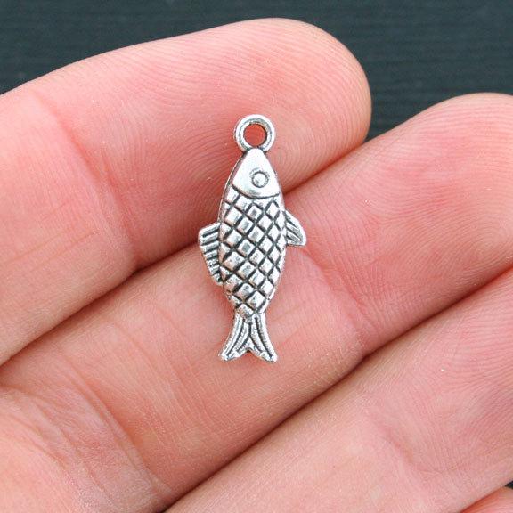 10 Fish Antique Silver Tone Charms 2 Sided - SC4018