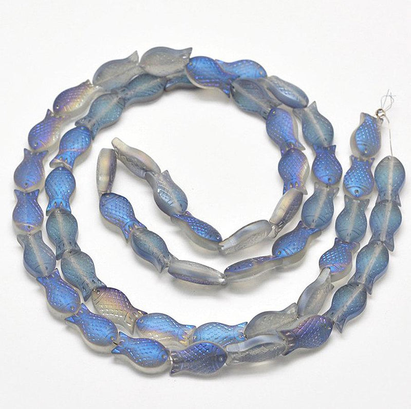 Fish Glass Beads 15mm x 8mm x 5mm - Electroplated Blue - 10 Beads - BD1030