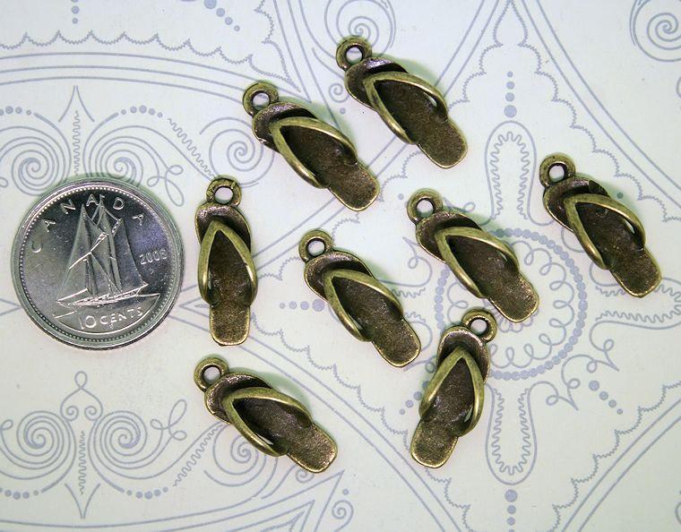 10 Flip Flop Antique Bronze Tone Charms - BC157