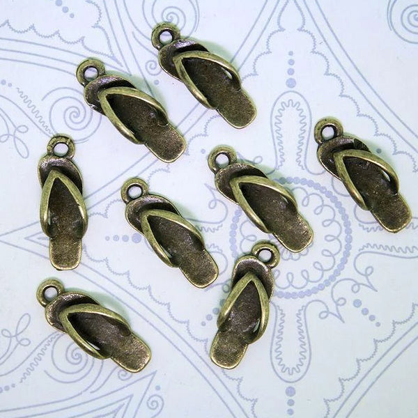 10 Flip Flop Antique Bronze Tone Charms - BC157