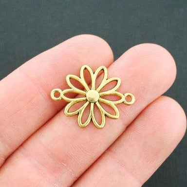 10 Flower Connector Antique Gold Tone Charms - GC158