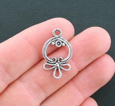 10 Flower Connector Antique Silver Tone Charms 2 sided - SC4478