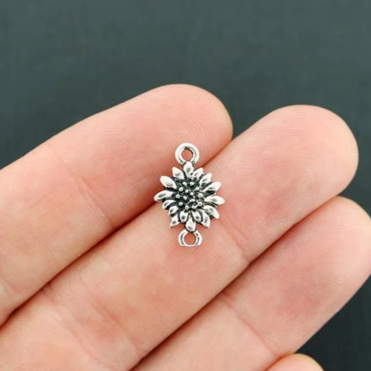 10 Flower Connector Antique Silver Tone Charms - SC2181