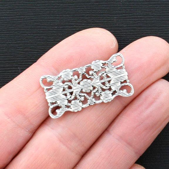 10 Flower Connector Antique Silver Tone Charms - SC3220