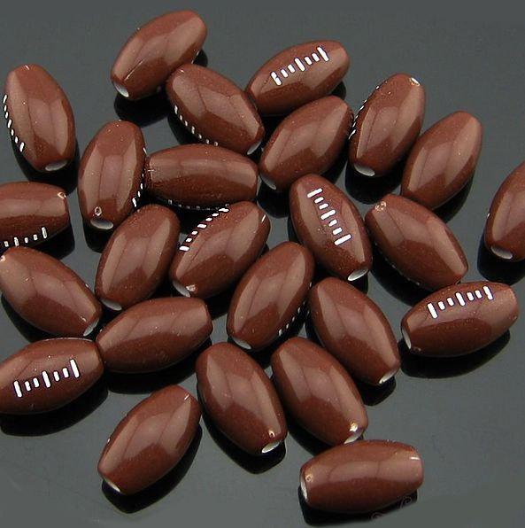 Football Acrylic Beads 15mm x 9mm - Brown - 10 Beads - K238