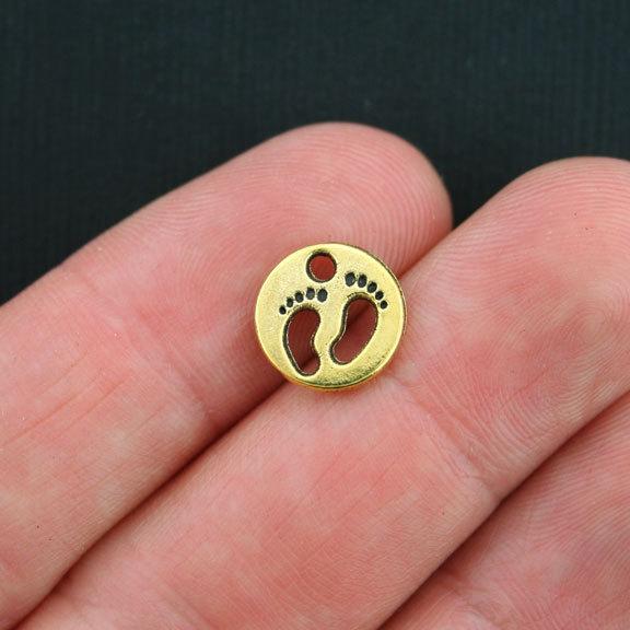 10 Footprints Antique Gold Tone Charms 2 Sided - GC315
