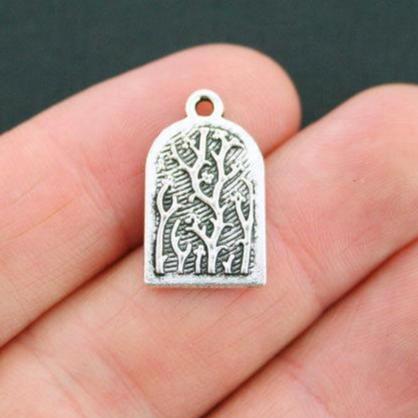 10 Forest Antique Silver Tone Charms 2 Sided - SC5024