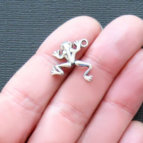 10 Frog Antique Silver Tone Charms 2 Sided - SC2280
