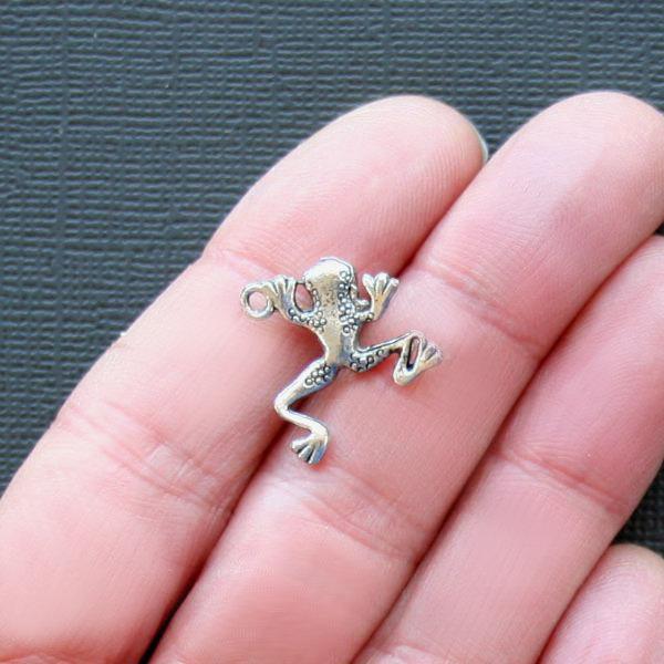 10 Frog Antique Silver Tone Charms 2 Sided - SC2280