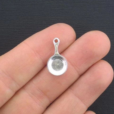10 Frying Pan Antique Silver Tone Charms 2 Sided - SC1001