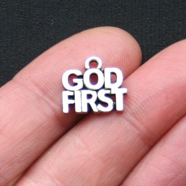 10 God First Antique Silver Tone Charms - SC3001