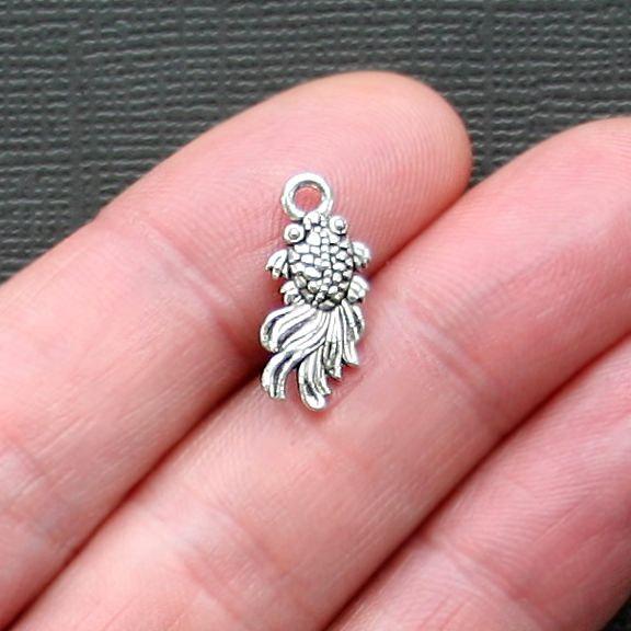10 Goldfish Antique Silver Tone Charms 2 Sided - SC2586