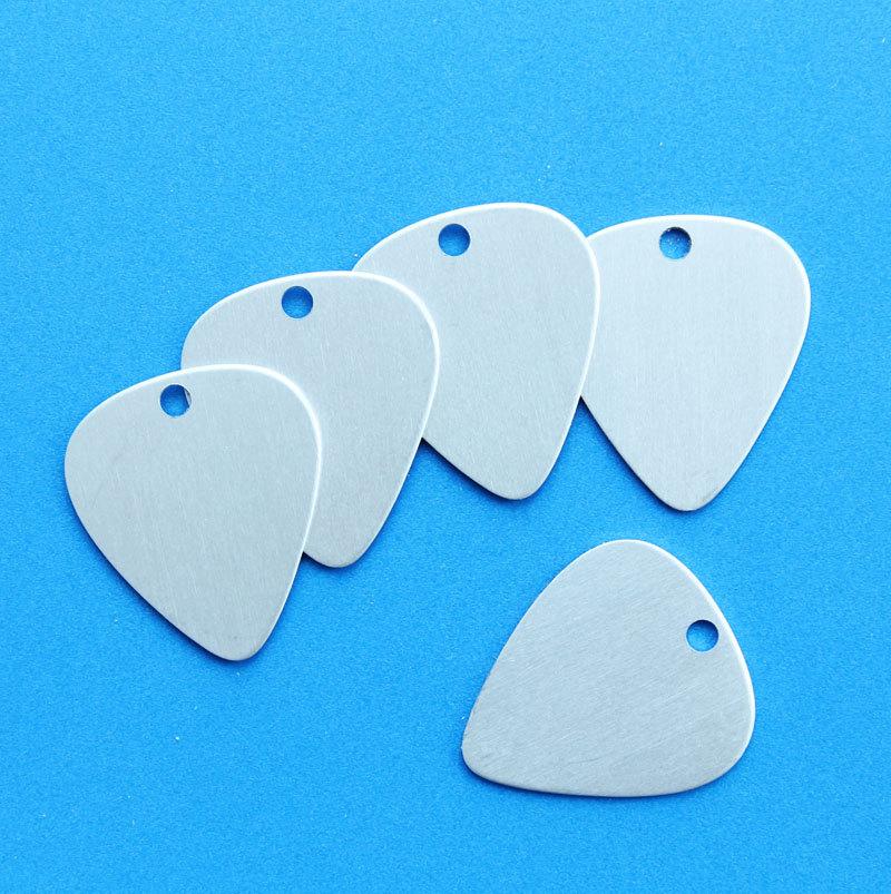 Guitar Pick Stamping Blanks - Silver Anodized Aluminum - 28mm x 25mm - 10 Tags - MT157